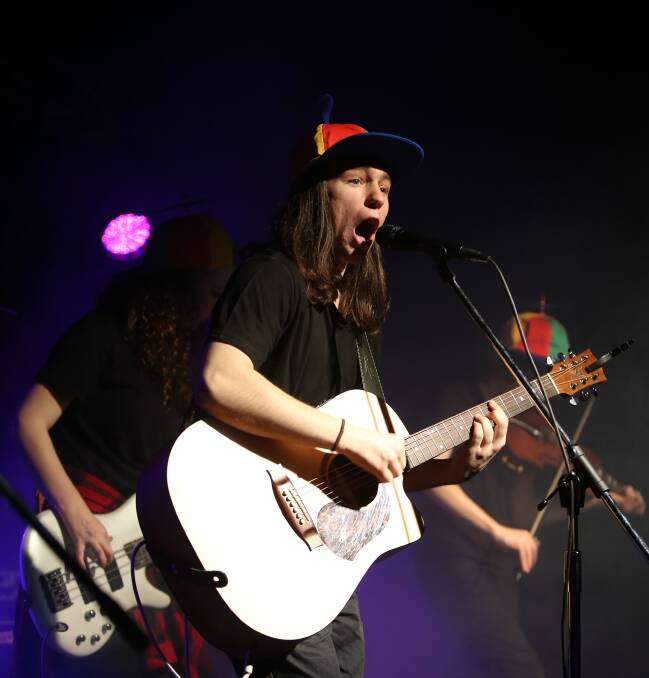 HATS OFF: Keelan Mast of Warrnambool alt-pop group Cheeky Fellas performs at the battle of the bands. Picture: Amy Paton
