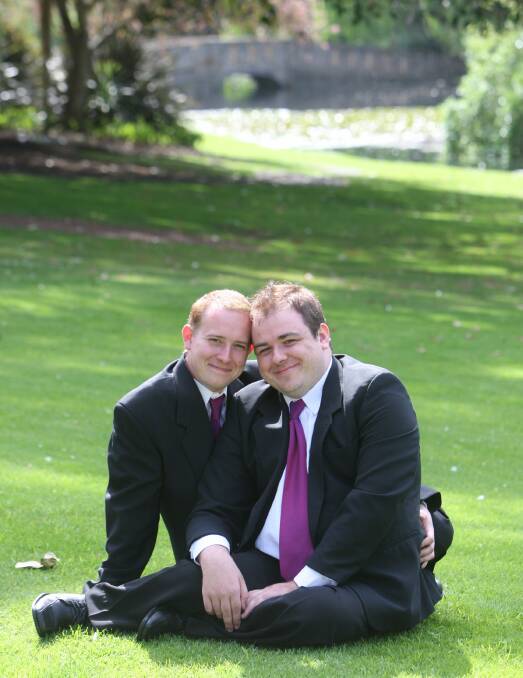 YOUNG LOVE: Clinton Turner and Michael Downes prior to their commitment ceremony in 2008. Picture: Glen Watson.