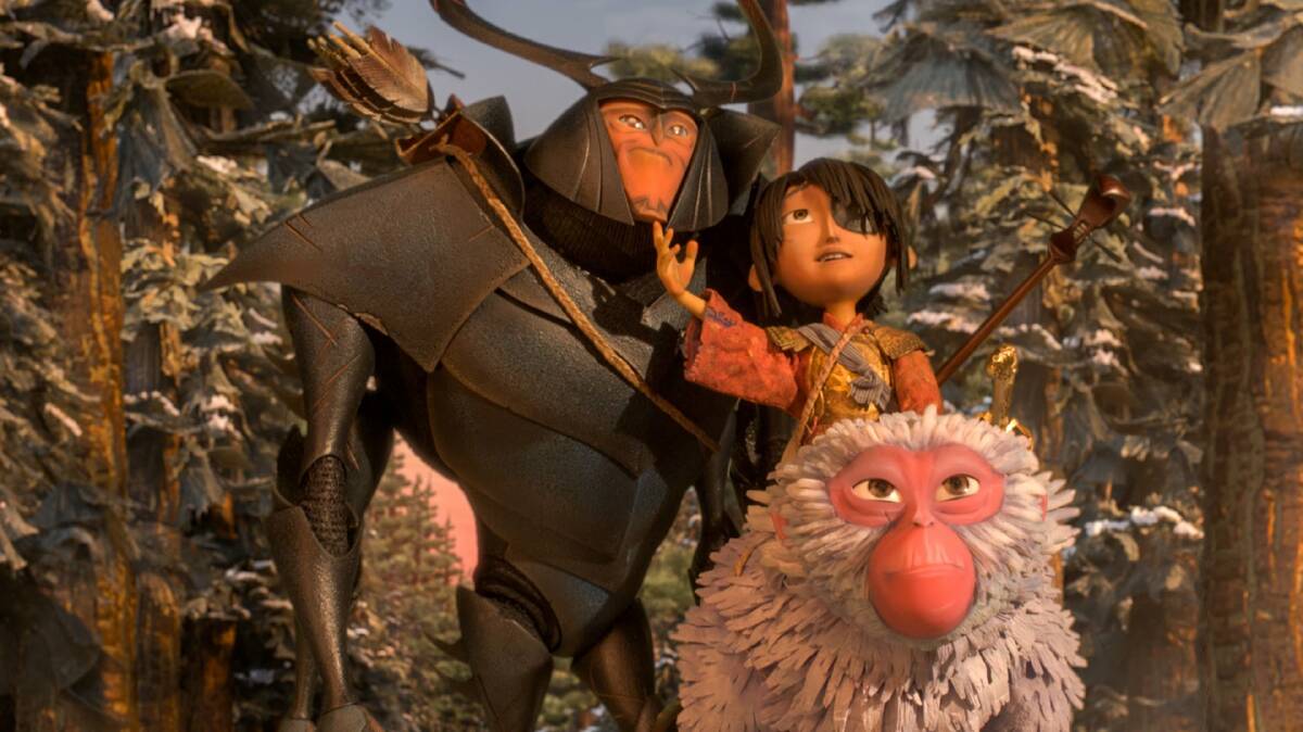 Beetle, Kubo and Monkey head off in search of adventure in Kubo & The Two Strings.