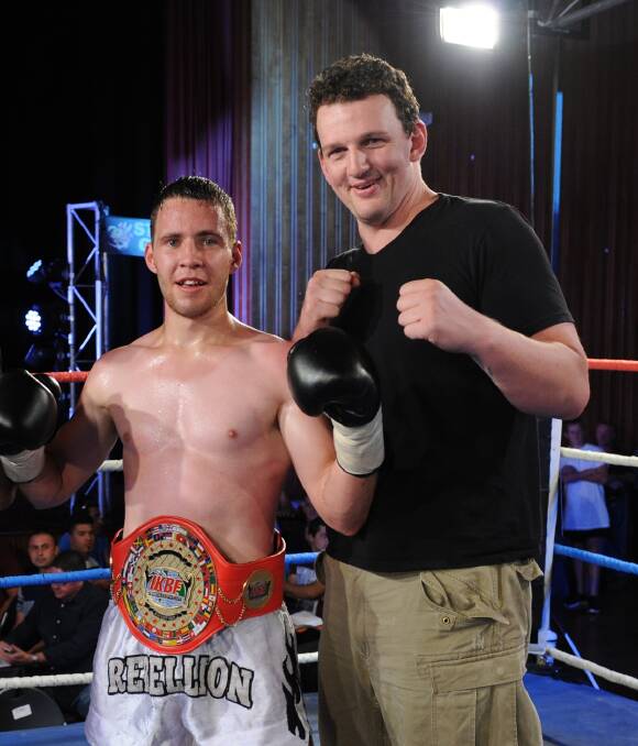 FIGHTER: Port Fairy's Traill Dowie (right), pictured with Warrnambool's Lachlan Dart, is in hospital and is the subject of a crowdfunding campaign. Picture: Terry Vorg, www.kickboxing.com.au 