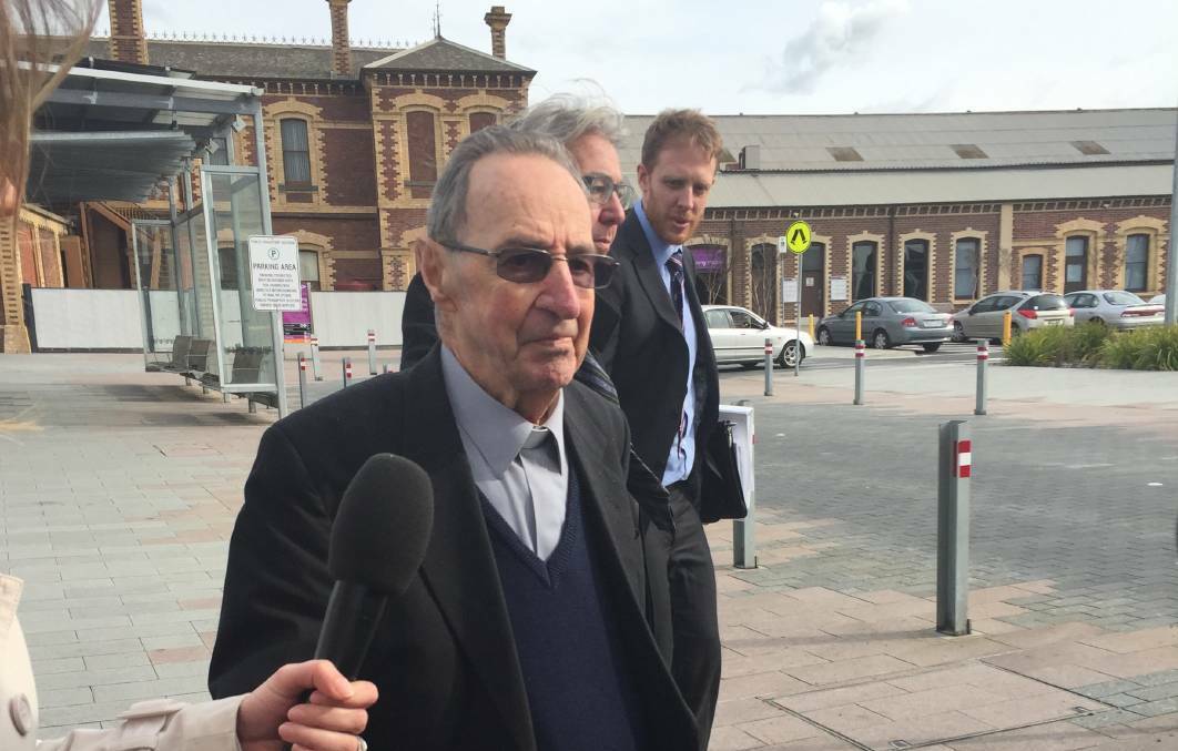 Former Ballarat Bishop Ronald Mulkearns, pictured outside court in Geelong, last year, has died. PICTURE: ALICIA THOMAS