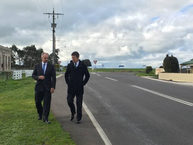 Member for Western Victoria James Purcell with Roads Minister Luke Donnellan at the Southern Cross insection.