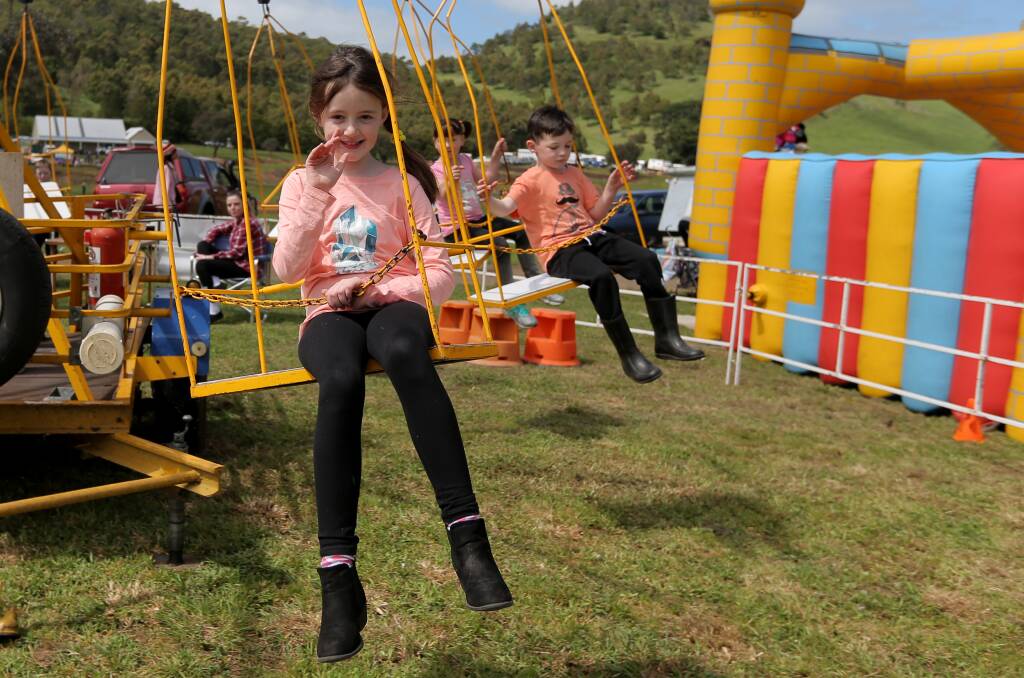 Family fun: Taylah Blake, from Poborneit, enjoys a ride at the 2016 Camperdown show. Picture: Rob Gunstone