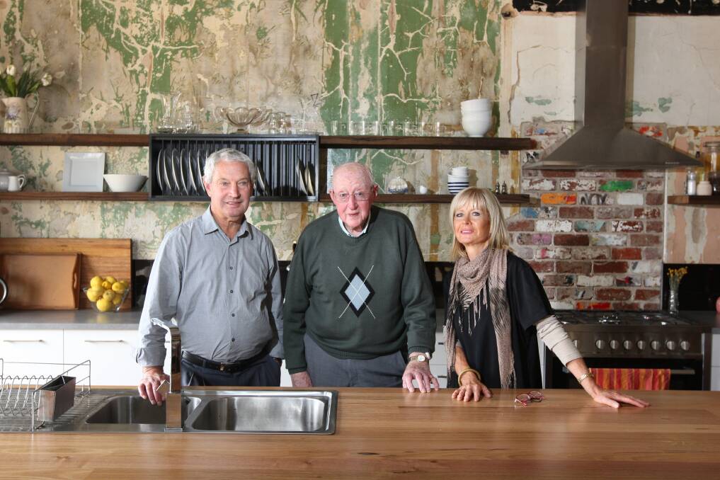 The Mill estate developer Ron Paterson, former Warrnambool Woollen Mill CEO Don Jenkins and Magie Dwyer in the converted administration building.