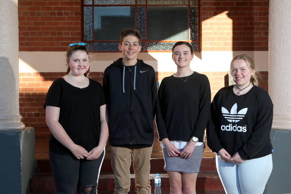 Corangamite Shire Youth Awards nominees Samantha Buck, Archimedes Perriss, Meg Kenna and Alanah Blake at the awards in Camperdown. Picture: Amy Paton