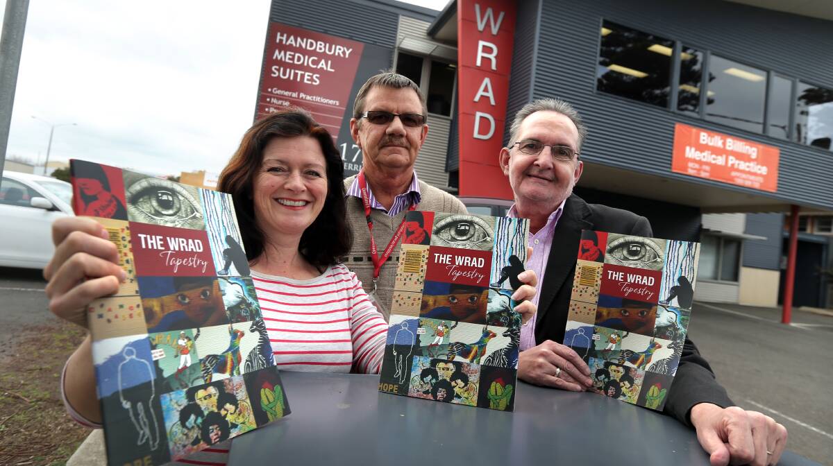 Launch: WRAD's Angela Alexander, Daryl Fitzgibbon and Geoff Soma with the new book The WRAD Tapestry. Picture: Damian White