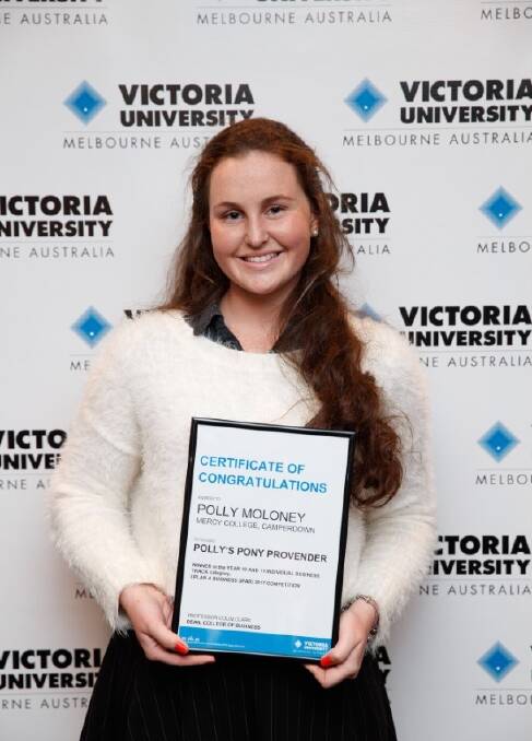 Win: Mercy Regional College student Polly Moloney won the best individual business plan at the 2017 Victoria University I Plan a Business contest.