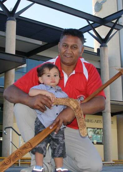 LEARNING: James Tioro, pictured with his young son Zavier, is organising a festival later this month to bring Warrnambool's different cultures together at Flagstaff Hill.