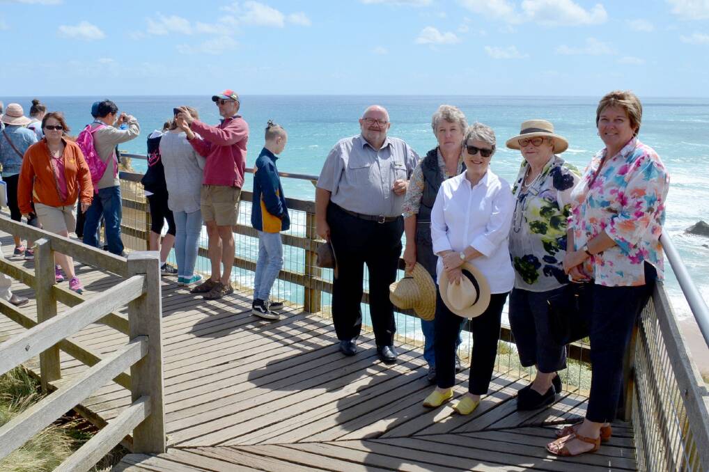 Corangamite Shire deputy mayor Neil Trotter and councillors Lesley Brown, Helen Durant, Bev McArthur and Ruth Gstrein at the Twelve Apostles.
