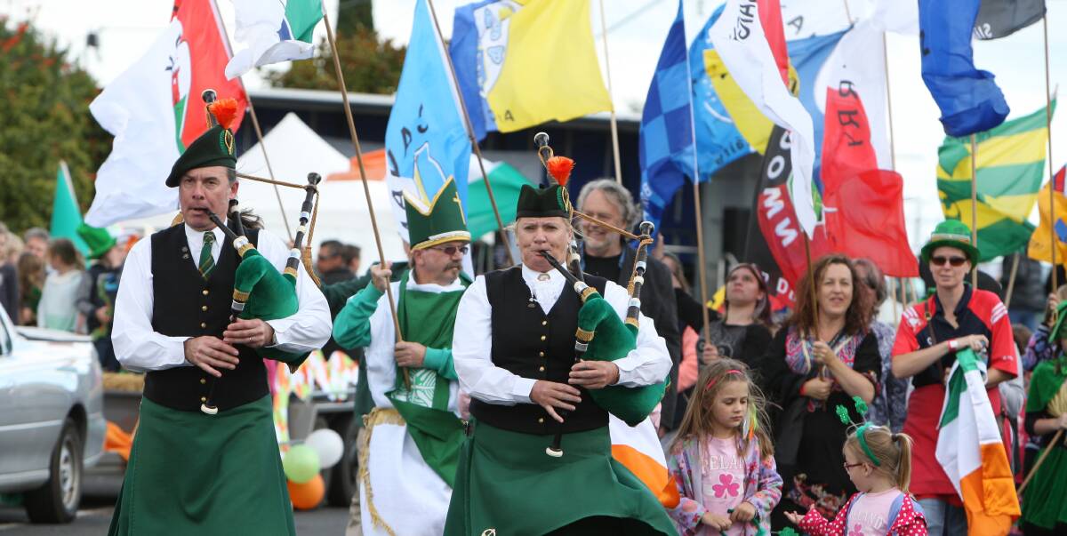 PARADE: The Koroit Street Procession is full of colour and music, with a presentation of the 32 Irish county flags. Picture: Angela Milne.

