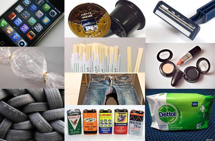 Ten of the worst: In production or disposal, these goods have a terrible effect on the environment. Photo: Creative Commons collage.