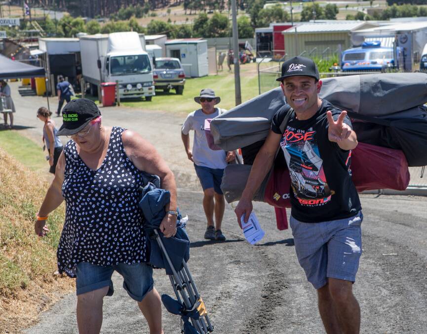 FIRST RACE: Fans head up Mt Max to get their perfect spot ahead of the Friday night action. Pictures: Christine Ansorge