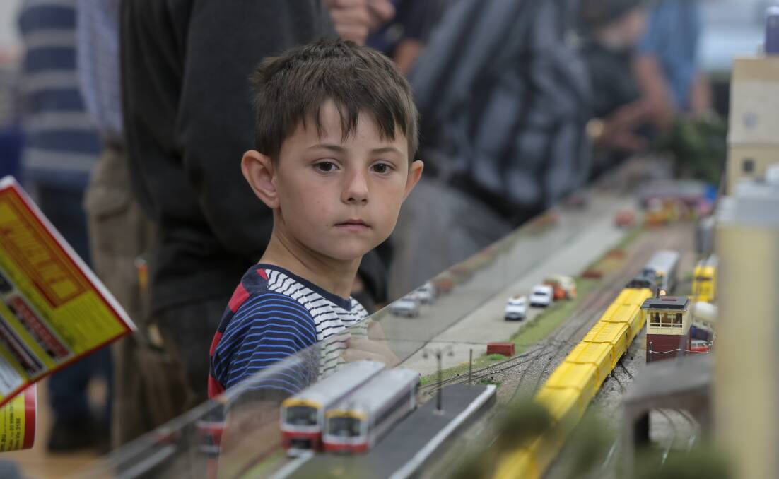 TRANSFIXED: Perth's Saxon Convey, 6, is mesmerized while watching model trains during a visit to Warrnambool. Picture: Rob Gunstone