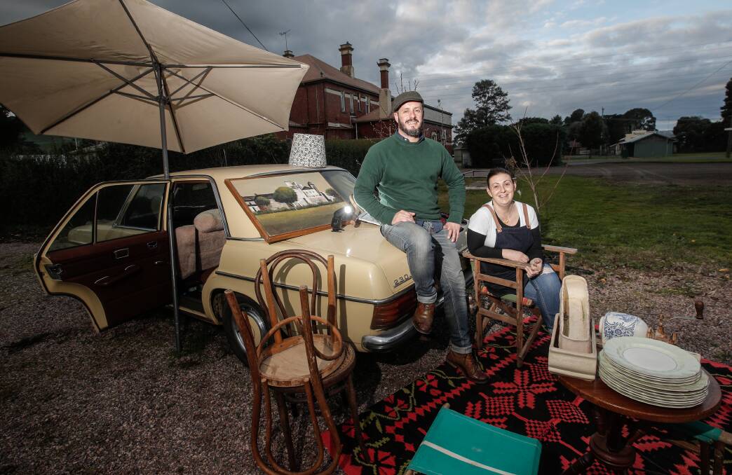 TO MARKET TO MARKET: Noorat Hotel owner Michael Leo and The Shed owner Brooke Coolahan show off their wares ahead of the second instalment of the Noorat Market. Picture: Amy Paton