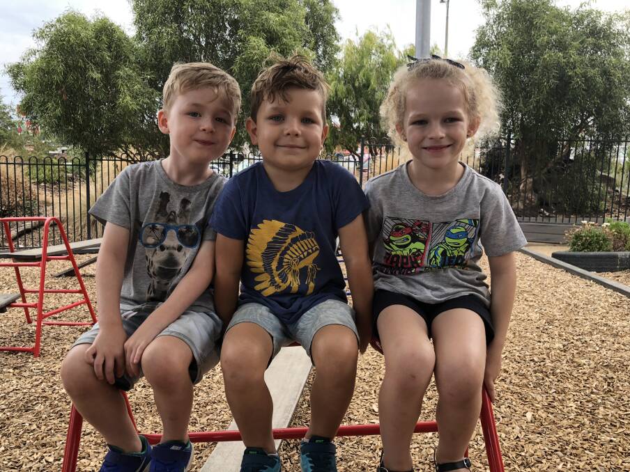 EARLY LEARNING: Will Farley, 4, Alfie Hoy, 4, and Milla Rentsch, 5, are some of the children that have started the new term at City Kindergarten in Warrnambool.