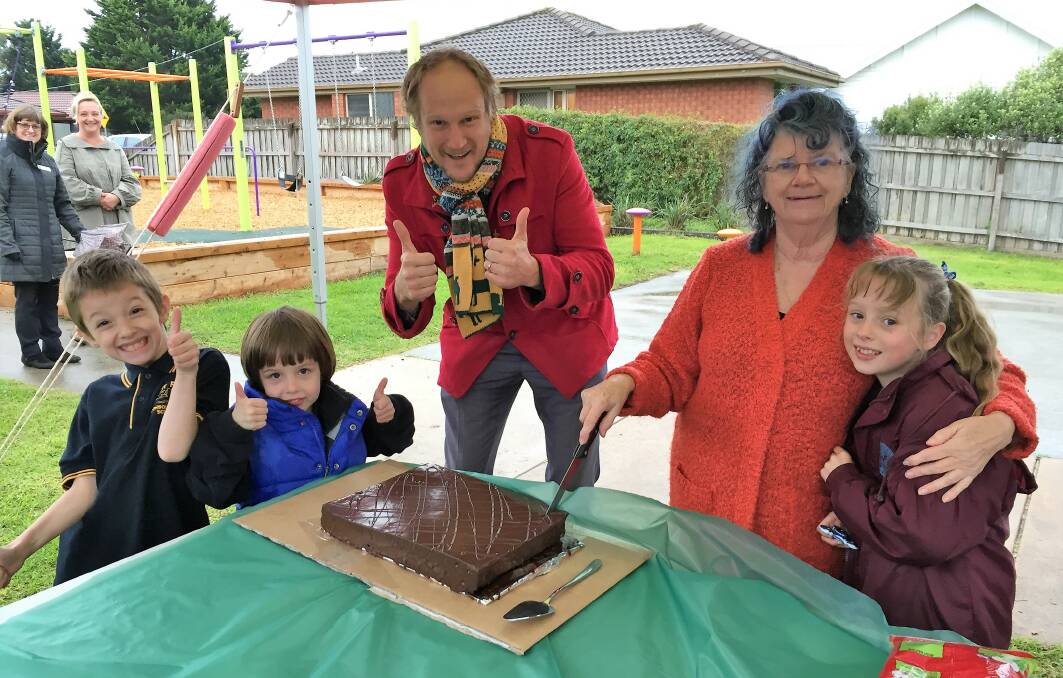Party time: Jamieson and Noah Meyer, Moyne Shire councillor Jordan Lockett, Kaye Sharp with granddaughter Tyahna Sharp at the newly installed Elizabeth Street playground in Port Fairy.