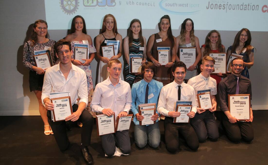 Leaders: Warrnambool and Moyne Shire Youth Achiever Award nominations close November 18 and will be presented in February.  Pictured are the 2016 Youth Achiever Award recipients. Picture: Rob Gunstone
