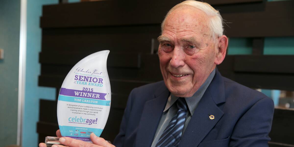 Accolade: Tim Carlton was named Warrnambool Senior of the Year in 2015. This year's presentation will be held on Wednesday and recognises older community members who make a difference. Picture: Rob Gunstone