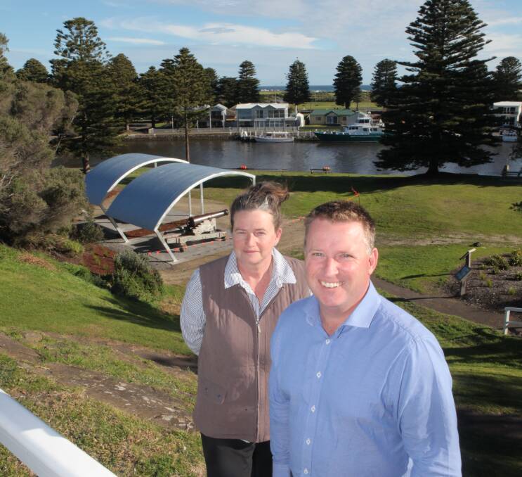  Preserved: Moyne Shire environmental services team leader Paula Tovey and environment and regulatory services manager Robert Gibson with the two shelters built to protect the historically significant cannons. Picture: Anthony Brady