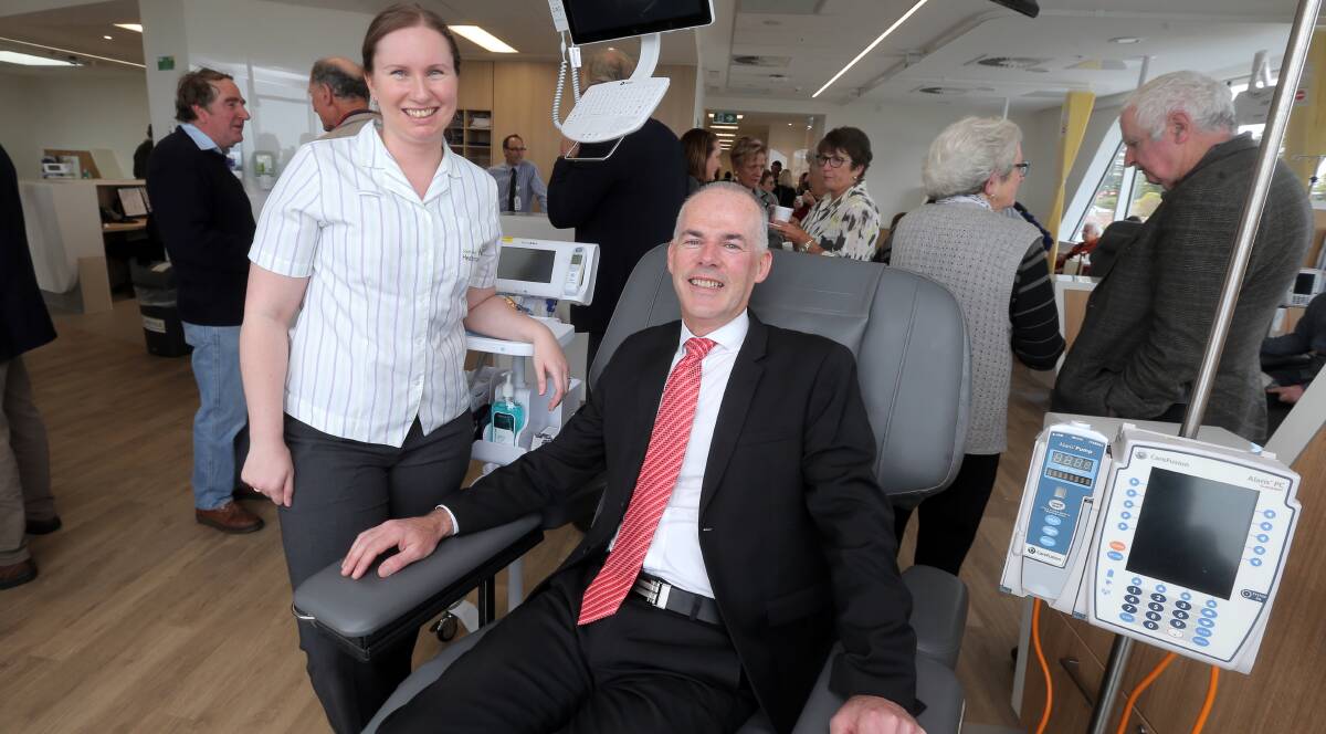 Room with a view: South West Healthcare chemotherapy nurse unit manager Alison Kelly and CEO John Krygger in the new facility. Picture: Rob Gunstone