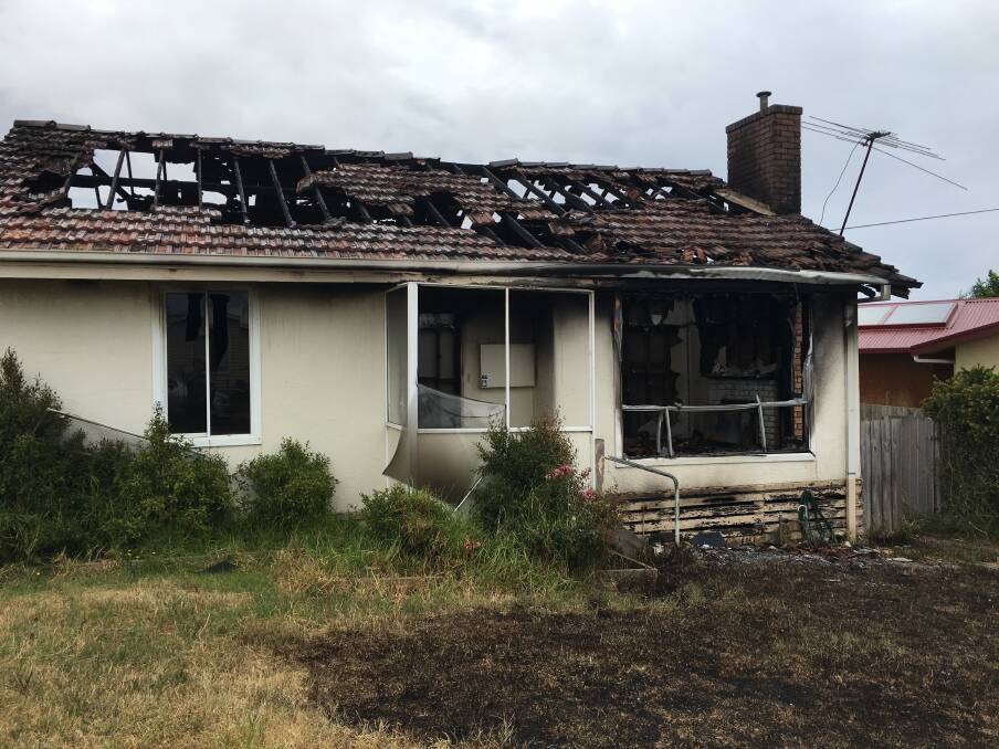 Destroyed: A home in Gleeson Street, Warrnambool was gutted by fire on Saturday morning. Police are investigating the cause of the blaze.
