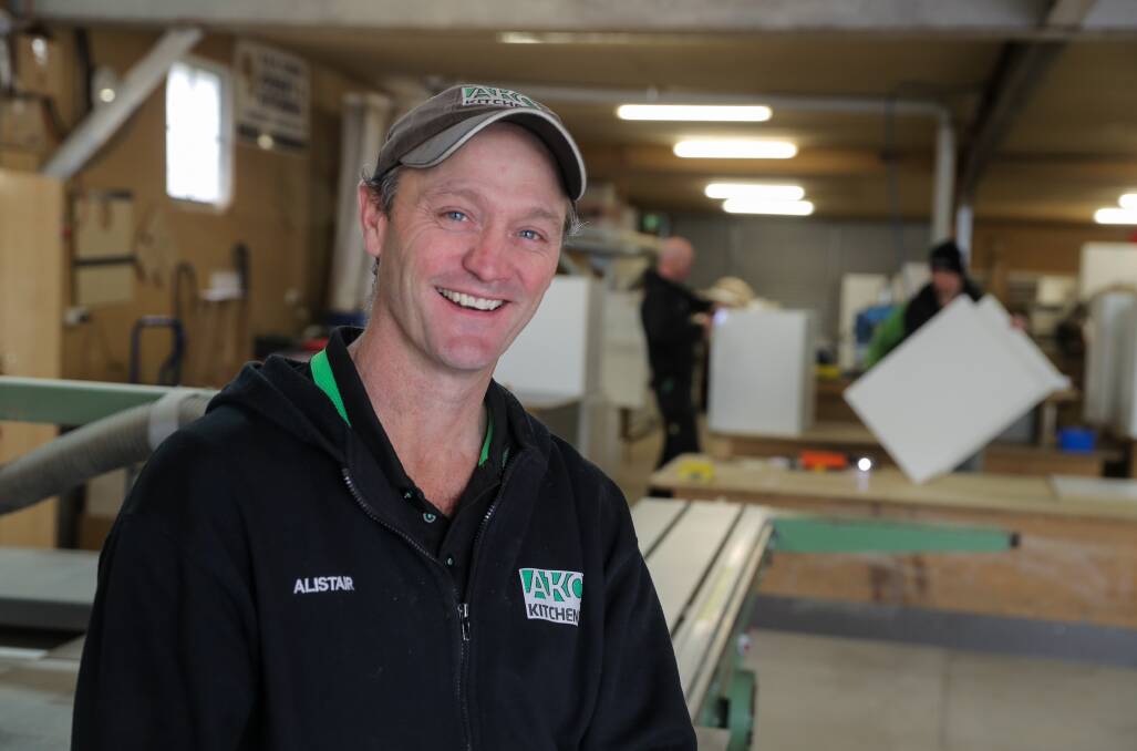 Content: Koroit cabinet maker Alistair Cozens runs his own business AKC Kitchens which employs him and three others. The father-of-three enjoys living in Koroit which he says has a strong sense of community. Picture: Rob Gunstone