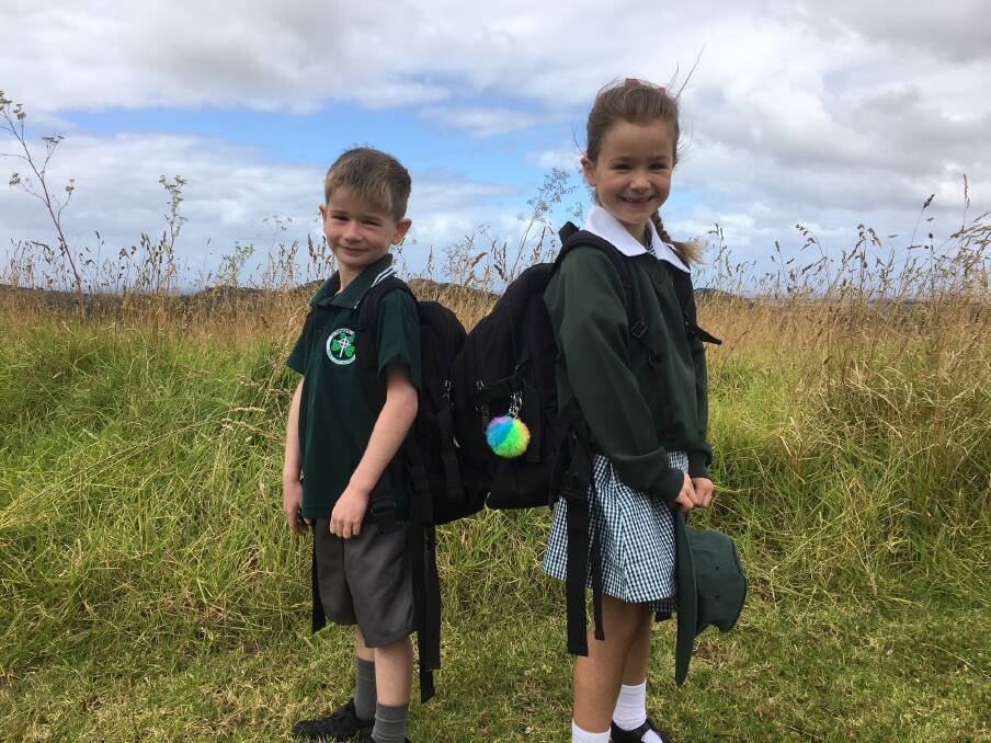 New era: Xavier Sherlock, 5, will start school at St Patrick's Primary School this week, alongside his sister Layla Sherlock, 6. Picture: Madeleine McNeil