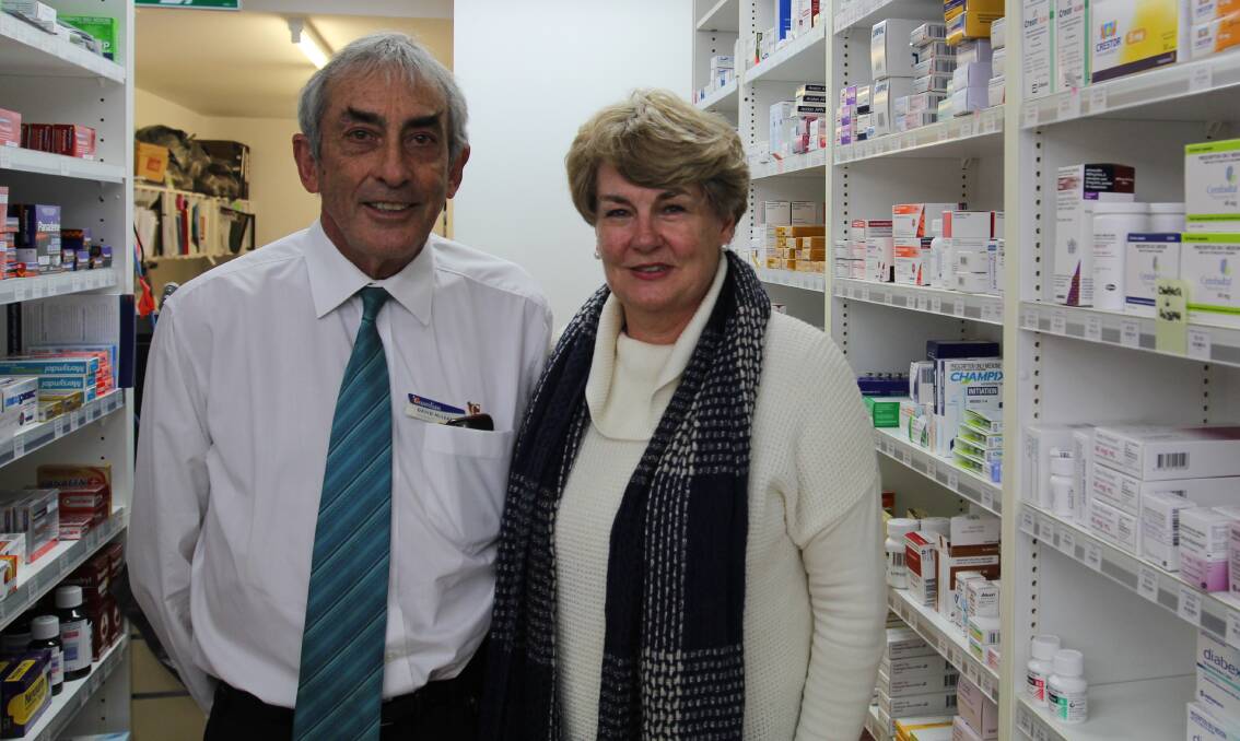 Passionate: McLean's Pharmacy owners David and Joan McLean notched up 40 years in business in Port Fairy this week. The couple enjoy working in the community and the people they've met. Picture: Madeleine McNeil