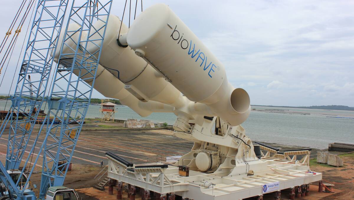 The BioWAVE renewable energy system has been installed in water off Port Fairy, but is not yet operational.