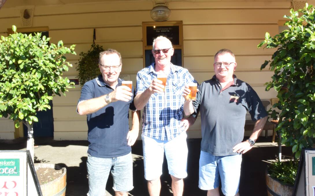 Cheers: Koroit Irish Festival founders Maurice Molan, Des Noonan and Des Walsh celebrate the 20th anniversary. Picture: Madeleine McNeil