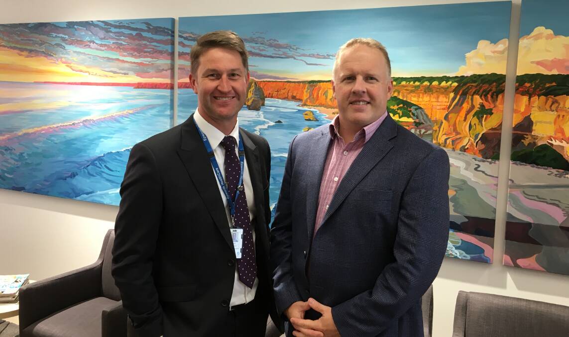 No change: Icon Group regional manager Paul Fenton who is currently employed by Epworth HealthCare, and chief executive officer Mark Middleton at the South West Regional Cancer Centre on Monday. Picture: Madeleine McNeil