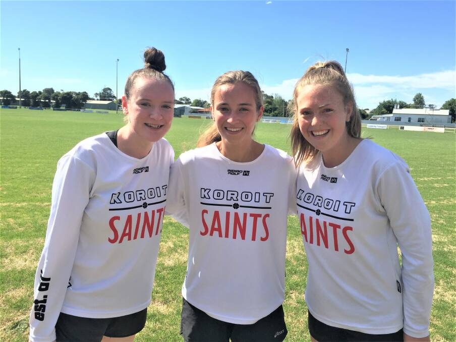 Friends: Tower Hill Challenge participants Grace Lynch, Ellie McCosh and Grace Bell are looking forward to the December 2 event. Ellie answers this week's Q&A. Picture: Anthony Brady