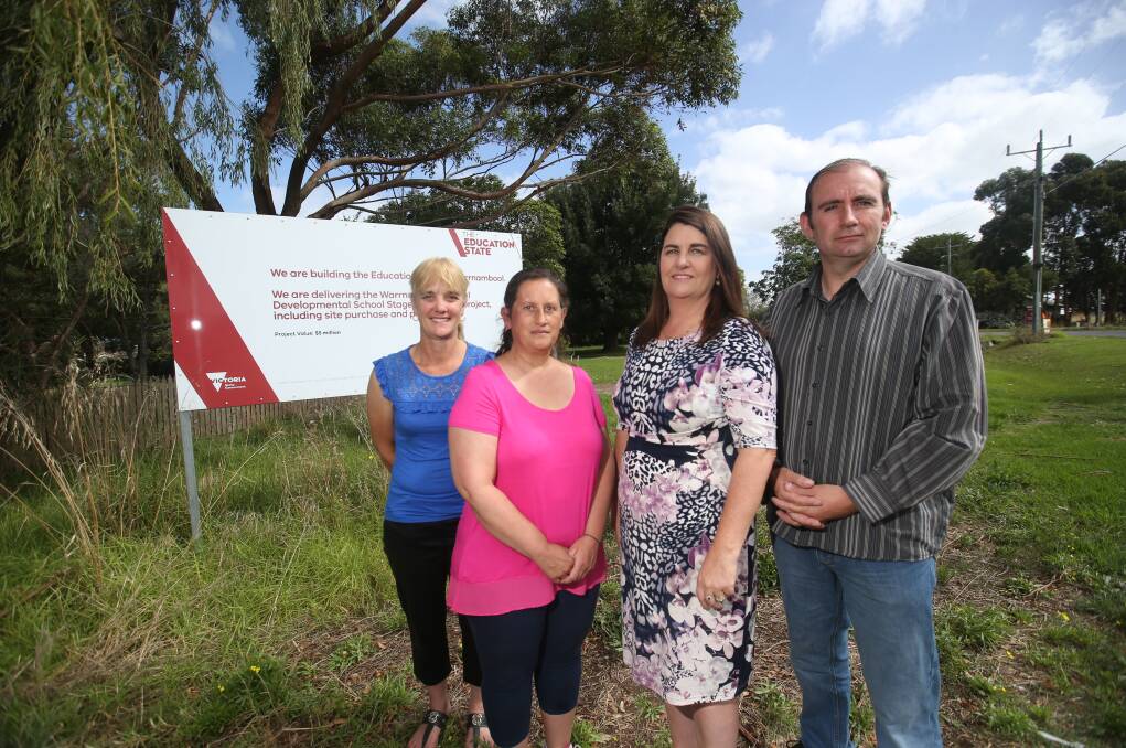 Plea: Member for South West Coast Roma Britnell (second from right) and Warrnambool Special Development School school council members Elaine Knowles, Sylvana Harrison and Craig Haberfield want funds to build a new school at its Wollaston Road site in the upcoming state budget. Picture: Amy Paton
