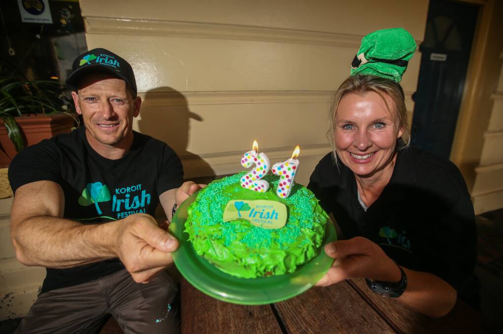 Party: Koroit Irish Festival committee members Peter McDonald and Adele MacDonald are excited about the event's 21st birthday celebrations this weekend which will include music, dance and Irish traditions. Picture: Amy Paton