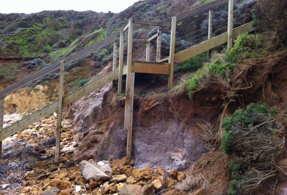 No go: The unstable staircase at Childers Cove will not be rebuilt due to safety concerns. 