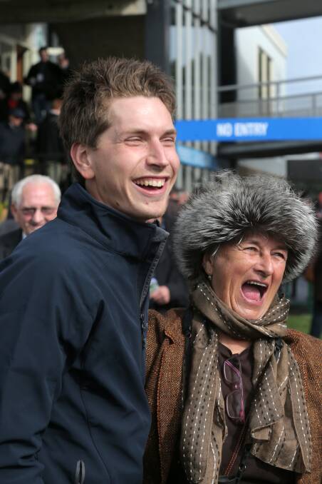 ELATED: Warrnambool trainer Mitchell Freedman and breeder Marg Lucas celebrate Princess Lou Ling's win in the first flat race of the May carnival. Picture: Rob Gunstone