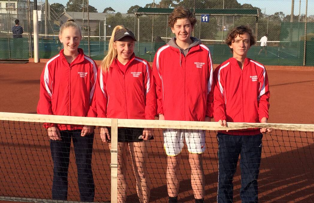 TEAM EFFORT: South West quartet Eloise Swarbrick, Willow Sainsbury, Patrick Drake and Harry Boyd finished runners-up at a Tennis Victoria under 15 tournament. 