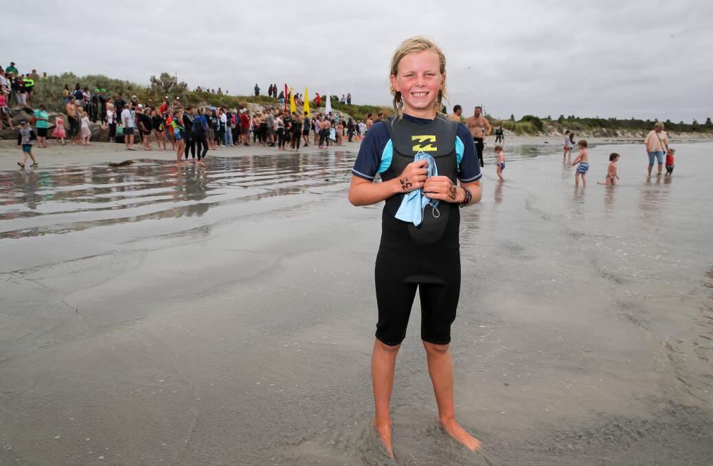 NEXT GENERATION: Warrnambool's Isaac Owen, 12, made his Shipwreck Coast Swim Series debut on Sunday in the second leg of the 2017 event. Pictures: Rob Gunstone
