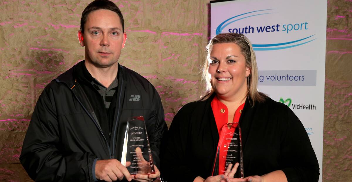 DEVELOPMENT COACHES: Scott Dennis (tenpin bowling) and Kira Ryan (basketball) were recognised for their efforts.