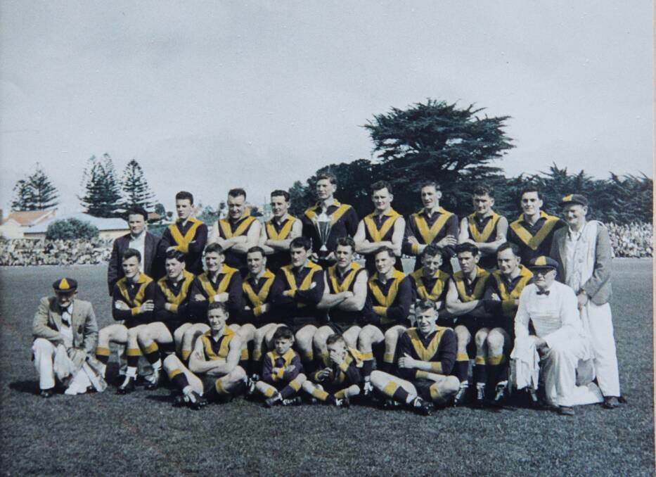 GRAND FEELING: The 1958 Port Fairy premiership team - the only one in the club's Hampden league history - on grand final day at Friendly Societies' Park.