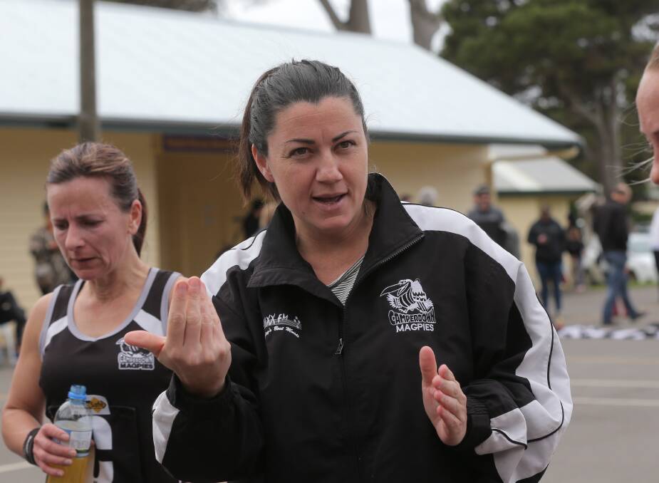 FIGHTING ON: Camperdown netballer Leah Sinnott, who played her 250th game last week, is playing despite a persistent calf injury. The former coach is playing at wing attack.