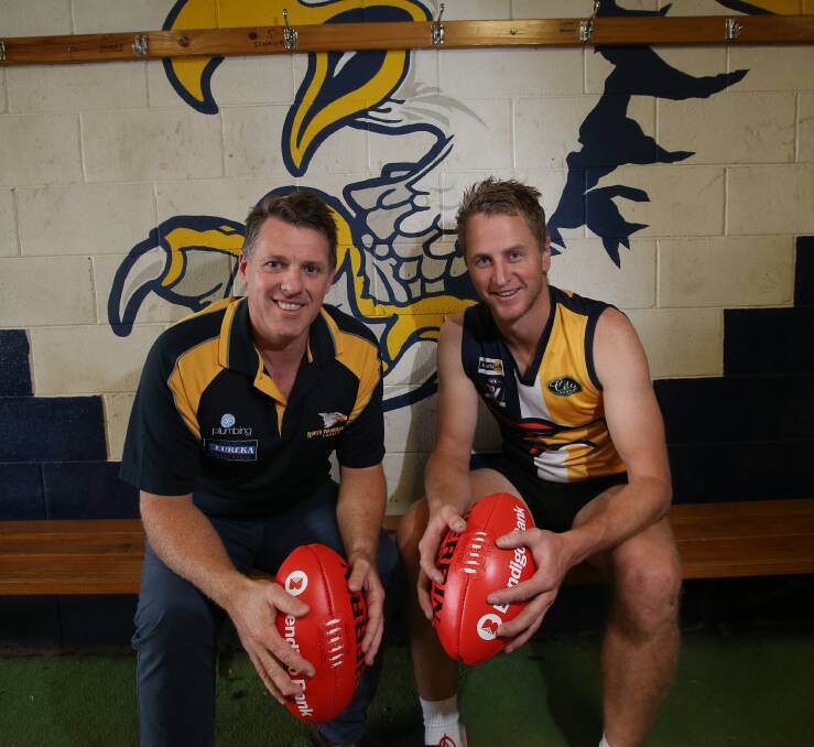 DYNAMIC DUO: Graeme Twaddle and Brendan Murfett will coach North Warrnambool Eagles for a second season in 2016. Picture: Vicky Hughson 