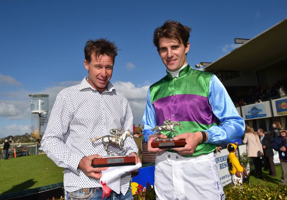 TOP TEAM: Trainer Patrick Payne and jockey Steven Pateman worked together to win the first feature race of the 2017 May Racing Carnival. Picture: Getty Images