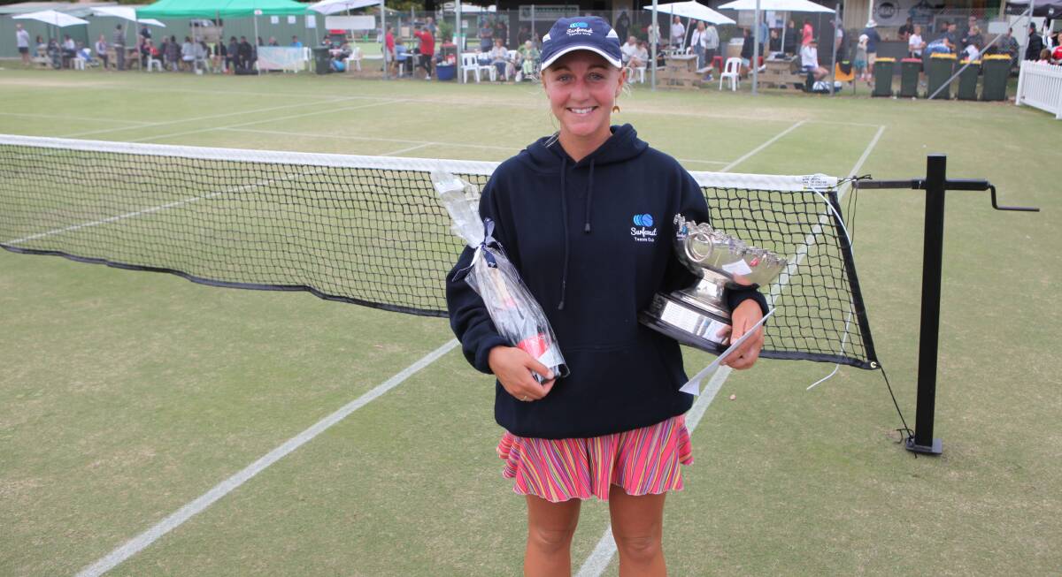 ALL SMILES: Torquay's Olivia Rich is now a three-time winner of the Warrnambool Lawn Tennis Club women's singles open. Picture: Sean Hardeman