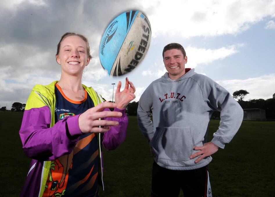 NEW: Port Fairy's Alice Fitzpatrick and Riordan Bell want people to join a new touch rugby competition at Deakin University. Picture: Rob Gunstone