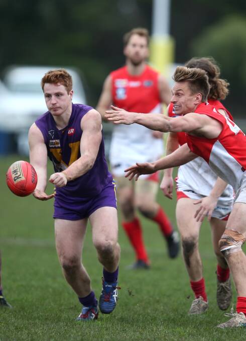 TAKING FLIGHT: Emerging Port Fairy footballer Kaine Mercovich kicked three goals in the Seagulls' big win over South Warrnambool on Saturday. Picture: Amy Paton