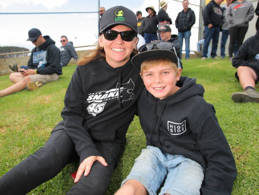 FAMILY FUN: Denise and Aaron Trantor watch on during hot laps from the hill at the Grand Annual Sprintcar Classic's opening night.