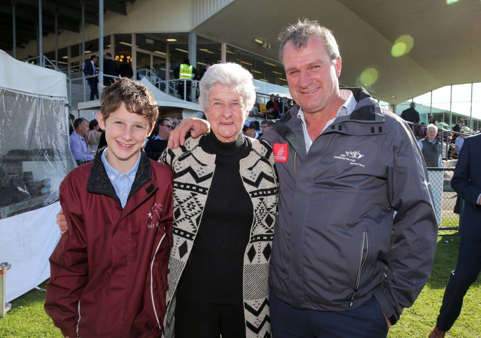FAMILY AFFAIR: Warrnambool Cup-winning trainer Darren Weir with nephew Dayne Barry and his mother Nolene Weir. Picture: Rob Gunstone