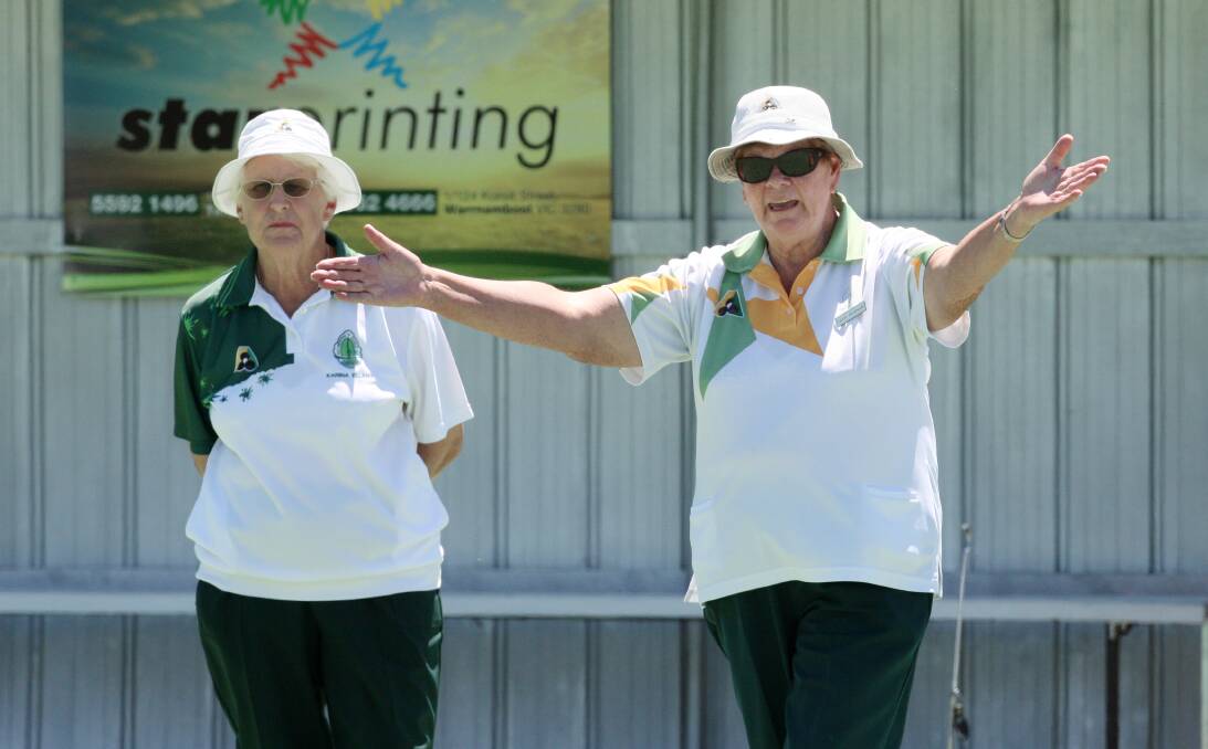 SO CLOSE: Terang bowler Carol Cardwell (right) dropped her WDBD Champion of Champions semi-final to eventual winner Kellie Bowles at Warrnambool on Sunday. 