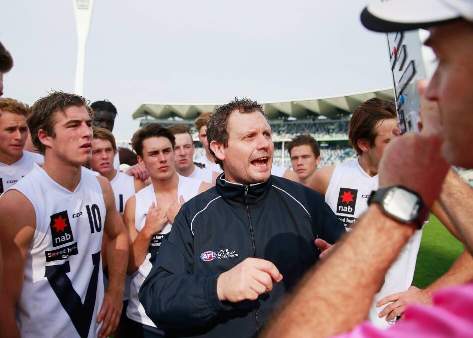 LEADER: Vic Country coach Paul Henriksen gives his talent-laden side advice during the AFL under 18 national championships. Picture: Getty Images